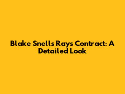 Blake Snell's Rays Contract: A Detailed Look
