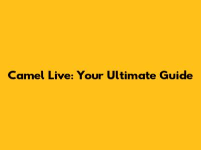 Camel Live: Your Ultimate Guide