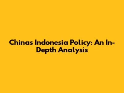China's Indonesia Policy: An In-Depth Analysis
