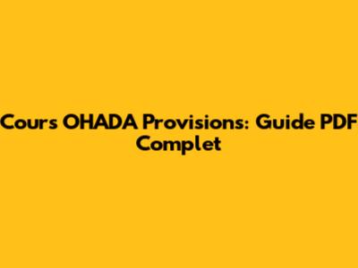Cours OHADA Provisions: Guide PDF Complet
