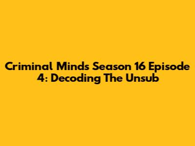 Criminal Minds Season 16 Episode 4: Decoding The Unsub