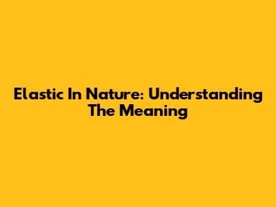 Elastic In Nature: Understanding The Meaning