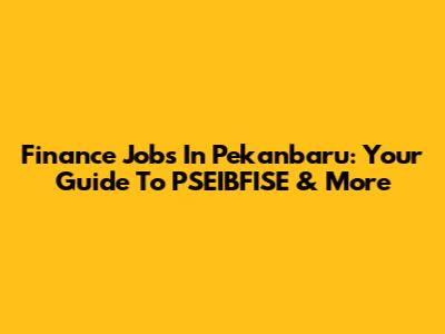 Finance Jobs In Pekanbaru: Your Guide To PSEIBFISE & More