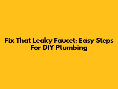 Fix That Leaky Faucet: Easy Steps For DIY Plumbing