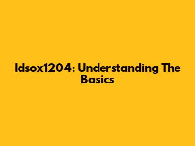 Idsox1204: Understanding The Basics