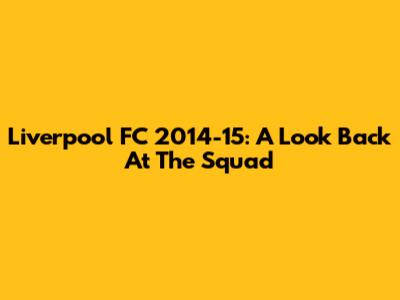 Liverpool FC 2014-15: A Look Back At The Squad