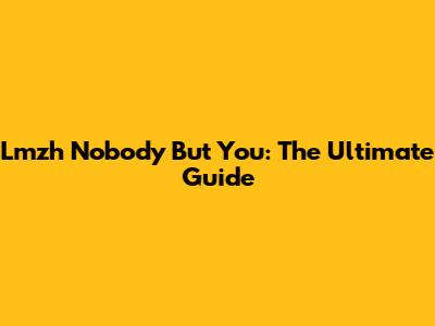 Lmzh Nobody But You: The Ultimate Guide