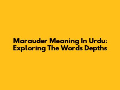 Marauder Meaning In Urdu: Exploring The Word's Depths