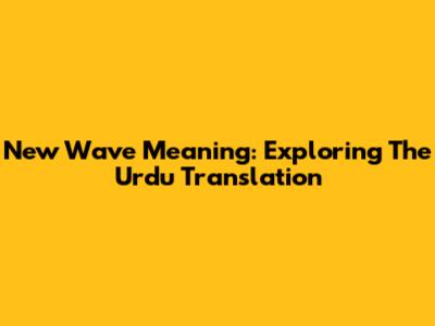 New Wave Meaning: Exploring The Urdu Translation