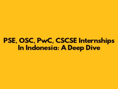 PSE, OSC, PwC, CSCSE Internships In Indonesia: A Deep Dive
