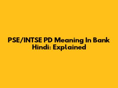 PSE/INTSE PD Meaning In Bank Hindi: Explained
