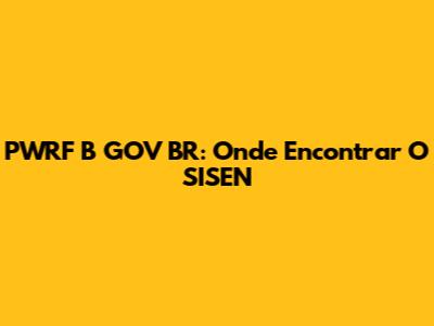 PWRF B GOV BR: Onde Encontrar O SISEN