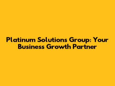 Platinum Solutions Group: Your Business Growth Partner