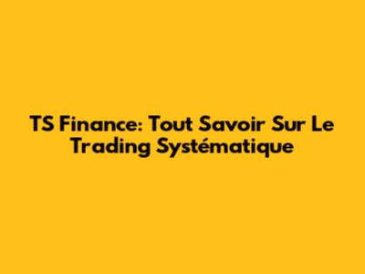 TS Finance: Tout Savoir Sur Le Trading Systématique